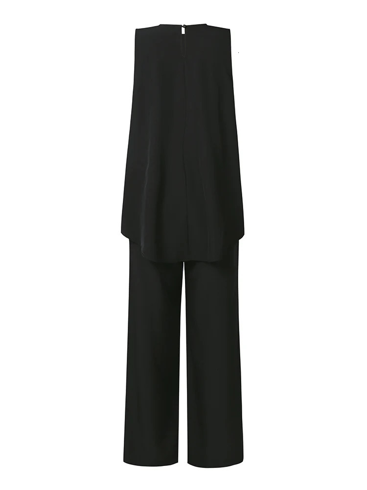 Plus Size Women Pants Sets 2025 VONDA Elegant Printed Suits Vintage Sleeveless Tops Long Trousers Summer Matching Oversized 250516Z