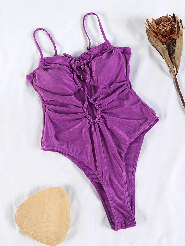 Miyouj String One Piece Swimsuit Shiny Swimwear 2025 Solid Beachwear Sexy Bandage Bathing Suits Women Bodysuit Summer Biquini 250520