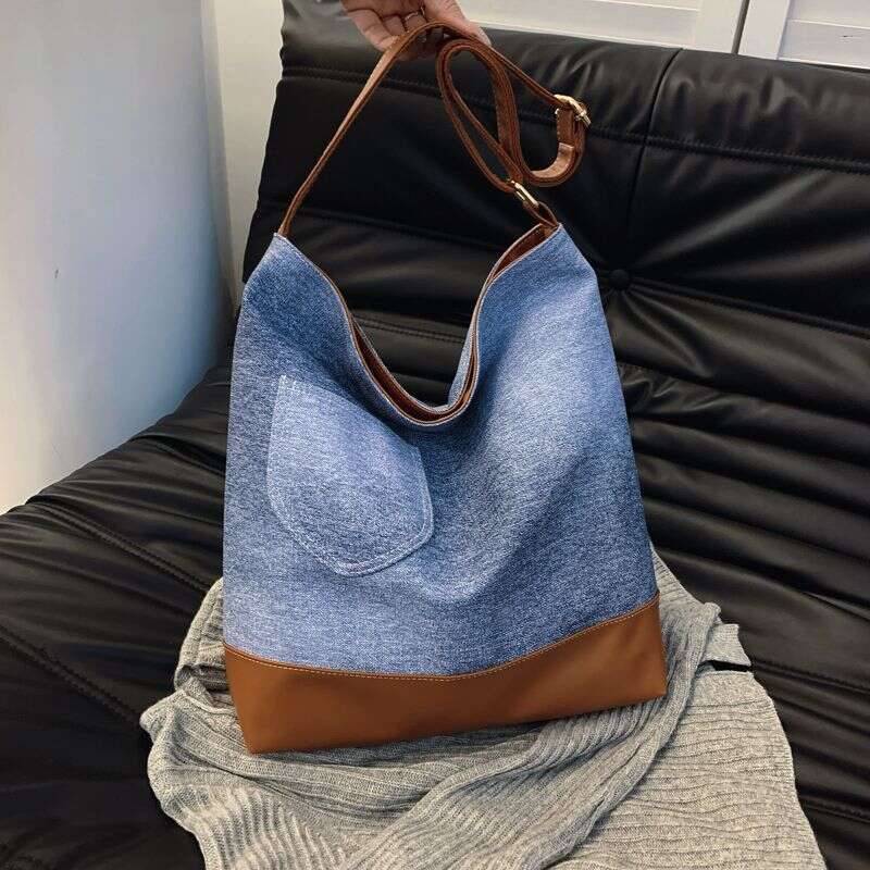 Denim bag splicing armpit bag large capacity female Joker shoulder bag Tote bag Crossbody bag