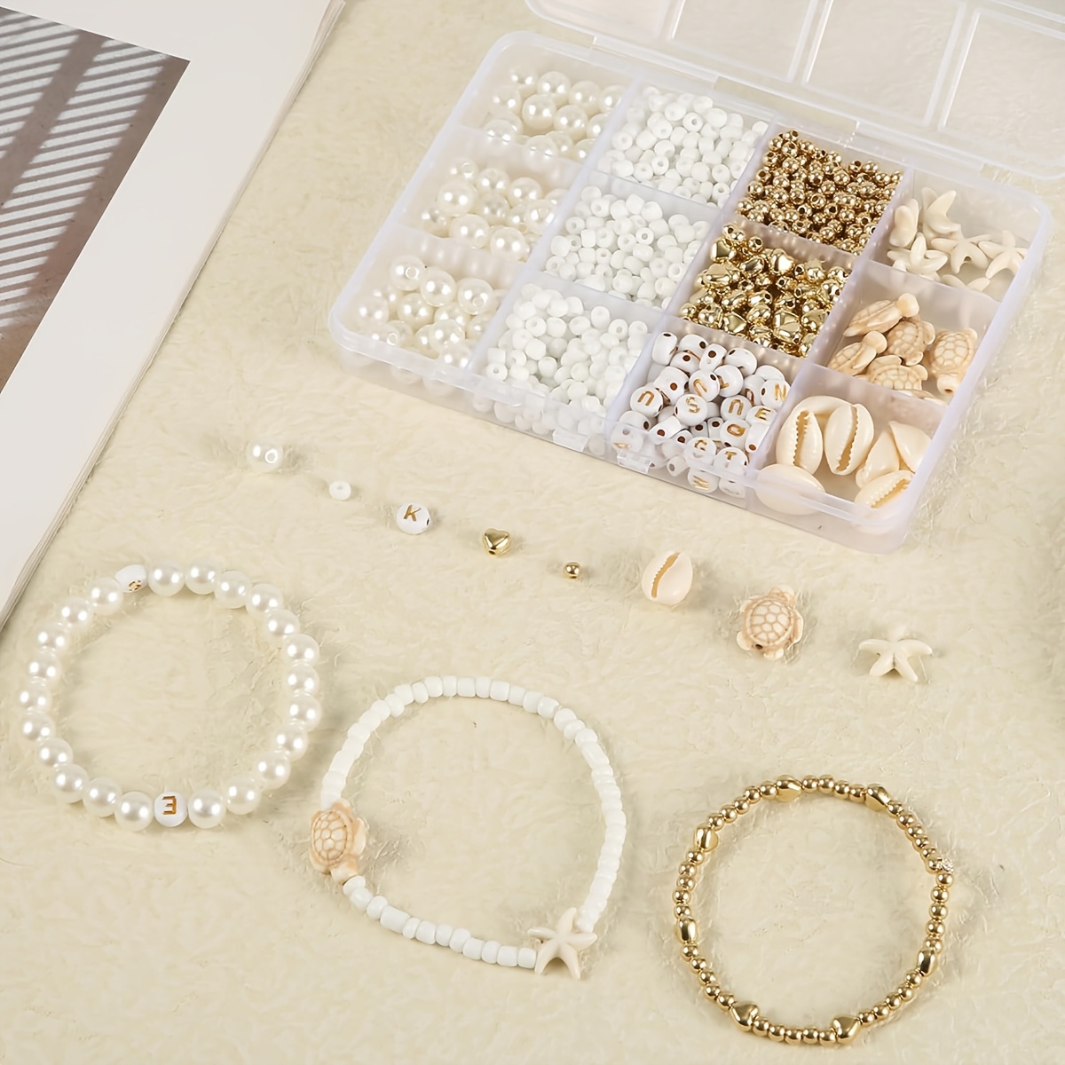 Moonlitwandering Beach Jewelry Bracelet Set - Ocean Collection Featuring Seashell, Sea Turtle, Alphabet & Heart Charms