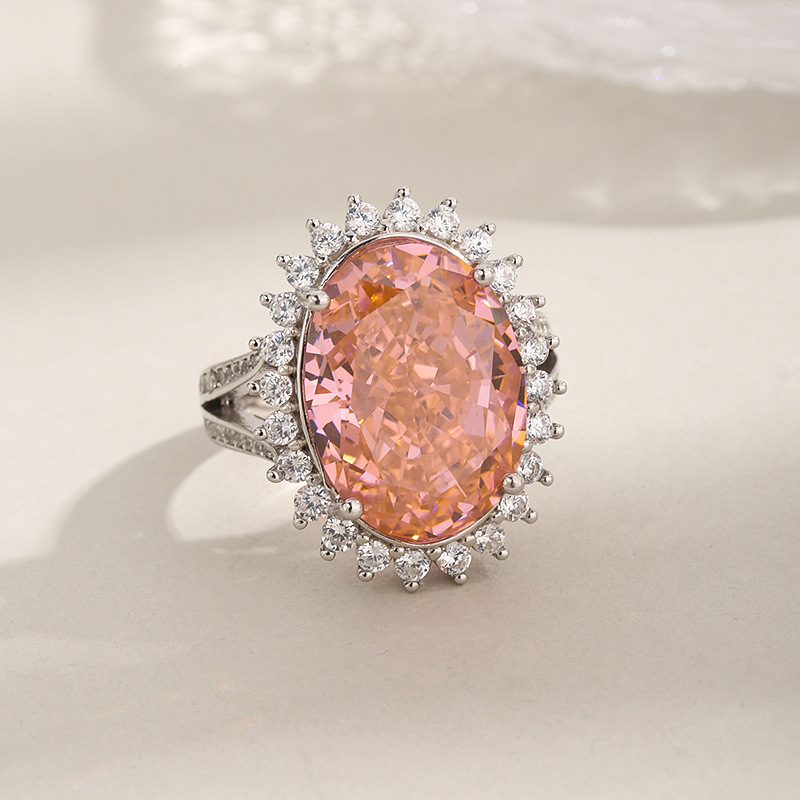 S925 Sterling Silver High Carbon Diamond Purple Padparadscha Ring, Women's Fashion Luxury Jewelry, Aristocratic Style High-End Design Ring
