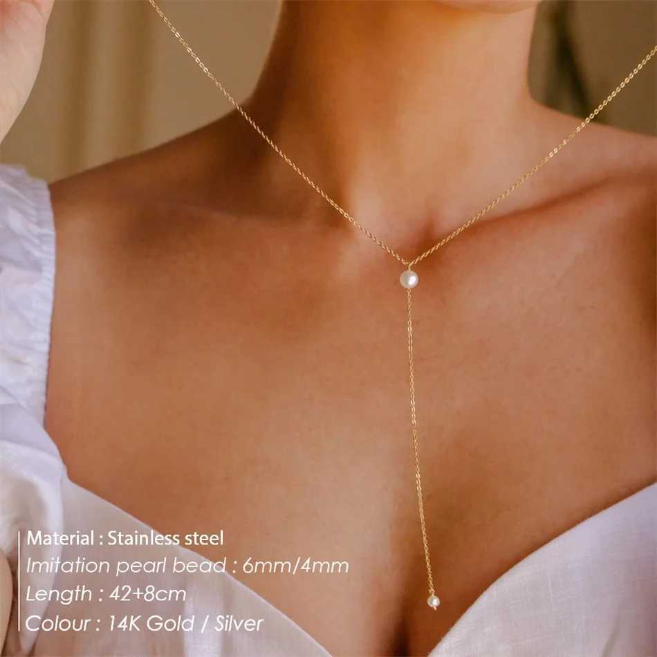316L Stainless Steel Fashion Golden Color Chain Jewelry Necklace For Women Imitation Pearl Beads Pendant Gifts Jewelry Wholesale XJ250524