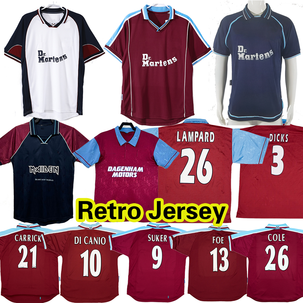 95 97 99 01 WEsTeS HaM Retro Soccer Jerseys 1995 1997 1999 2000 2001 DICKS LAMPARD SUKER ID CANIO FOE CARRICK COLE Home Away Classic Vintage Football Shirt