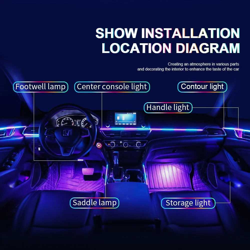 18 in 1 Dual Zone Symphony Streamer Car Ambient Light Interior LED Full Color RGB Neon Acrylic Strip Atmosphere Lighting Kit App W250524
