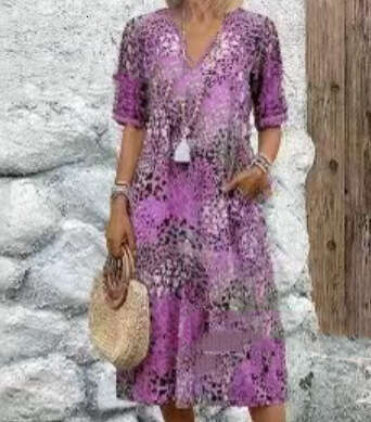 Maxi Dress Fashion New Printed Lace V Neck Short Sleeved Dress Floral Dress