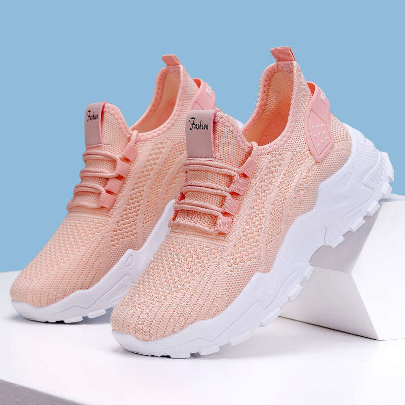 2025 New Women's Shoes Summer Versatile New Large Women's Lightweight Running Shoes Flyknit Breathable Casual Shoes Soft Soled Shockproof Sh