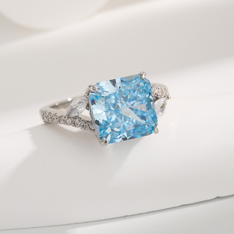 Sophisticated Hued Stone Solitaire Ring Featuring a Rounded Square Facet Shape Crafted from Durable Silver Alloy