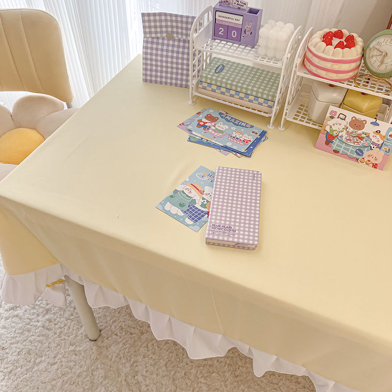 A673 tablecloth ins style Japanese Harajuku style fabric dining table tablecloth student desk lace solid color Nordic coffee table decoration