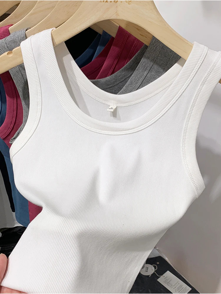 Summer Women Sleeveless Tank Tops Fashion Crop Top O-neck Fitness Knitted Ribbed Vest Female Solid Camis Cropped Streetwear 250519