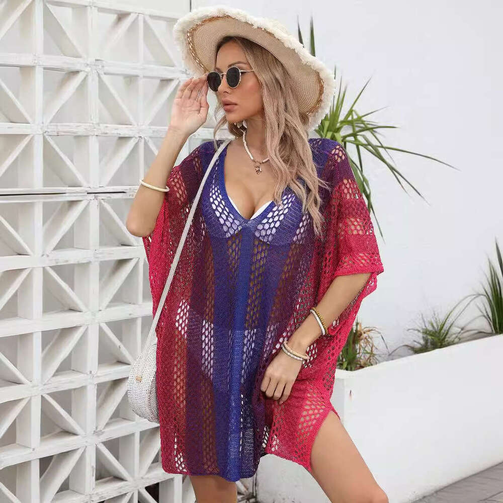 Maxi Dress Beach Vacation Cover Up For Women Gradient Color Hollowed Out Woven Shirt Loose And Casual Bikini Dress Long Dress