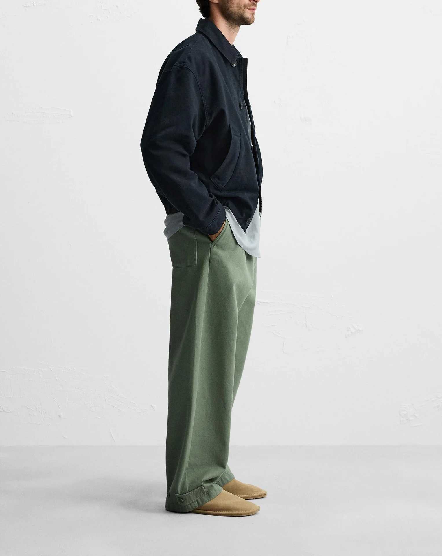 Mens Cotton Canvas Textured Lapel Long Sleeve Jacket Men W250524