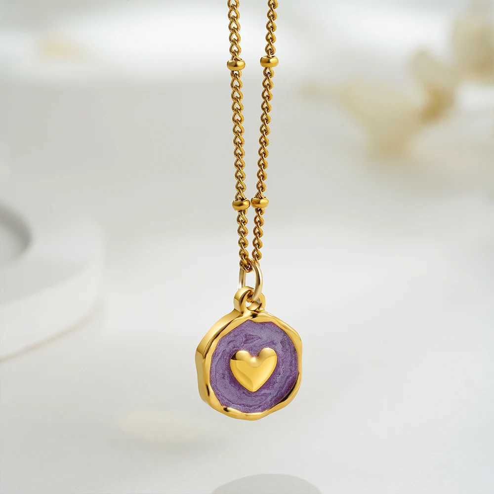 Punk Geometric Irregular Enamel Colorful Natural Stone Pendant Necklace for Women Stainl Steel Cross Heart Opal Choker GiftsXJ250524