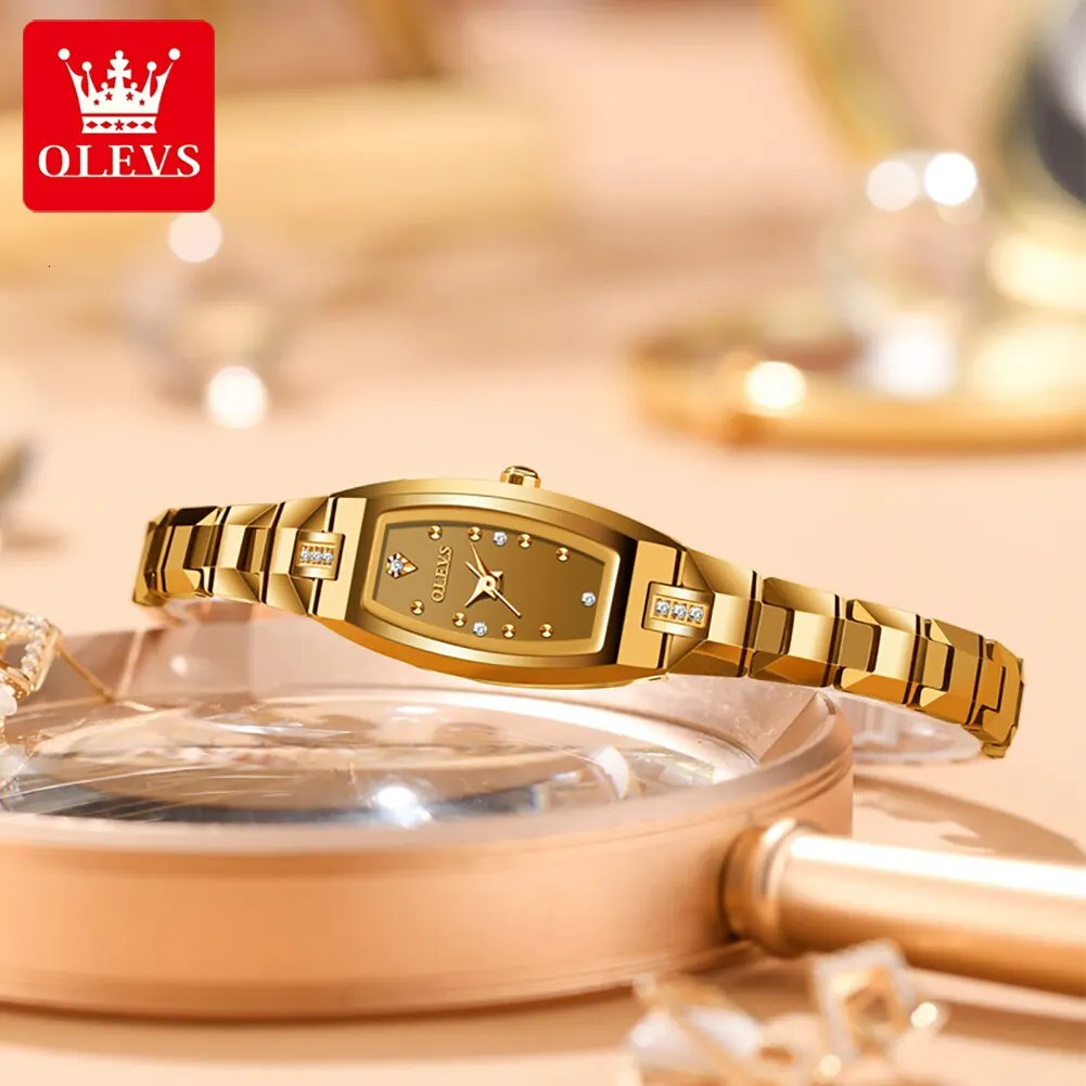 OLEVS Slim Thin Watch for Women Tungsten Steel Band Tonneau Square Shape Elegant Diamond Quartz Ladies Watch 250603