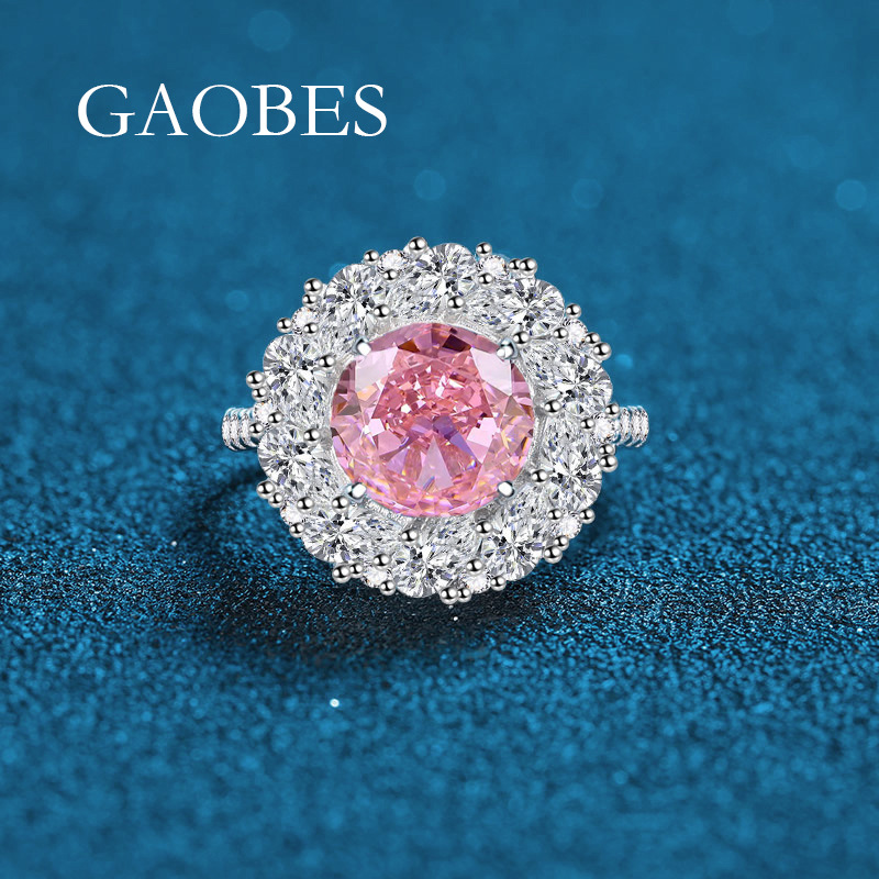 Elegant S925 Sterling Silver Halo Ring with High Carbon Diamonds & Vibrant Gemstones - Pink, Blue, and Yellow Gemstone Options for Women