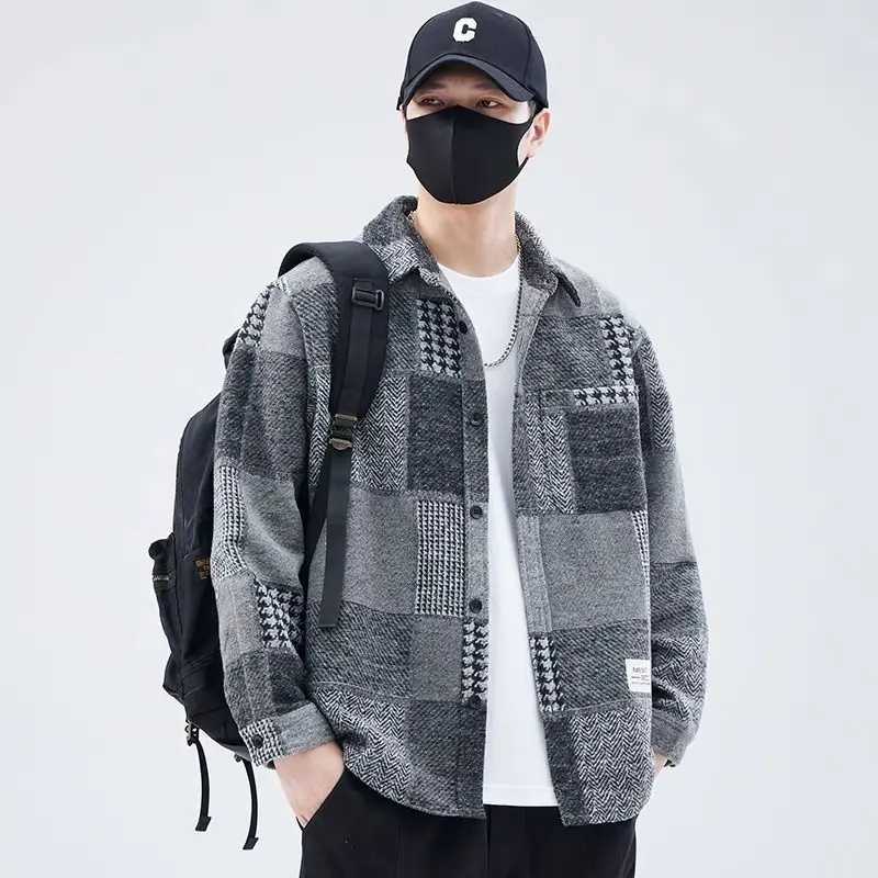 2025 New Shirt Lapel Jacket Men Loose Color Block Jacket Spring Top W250524