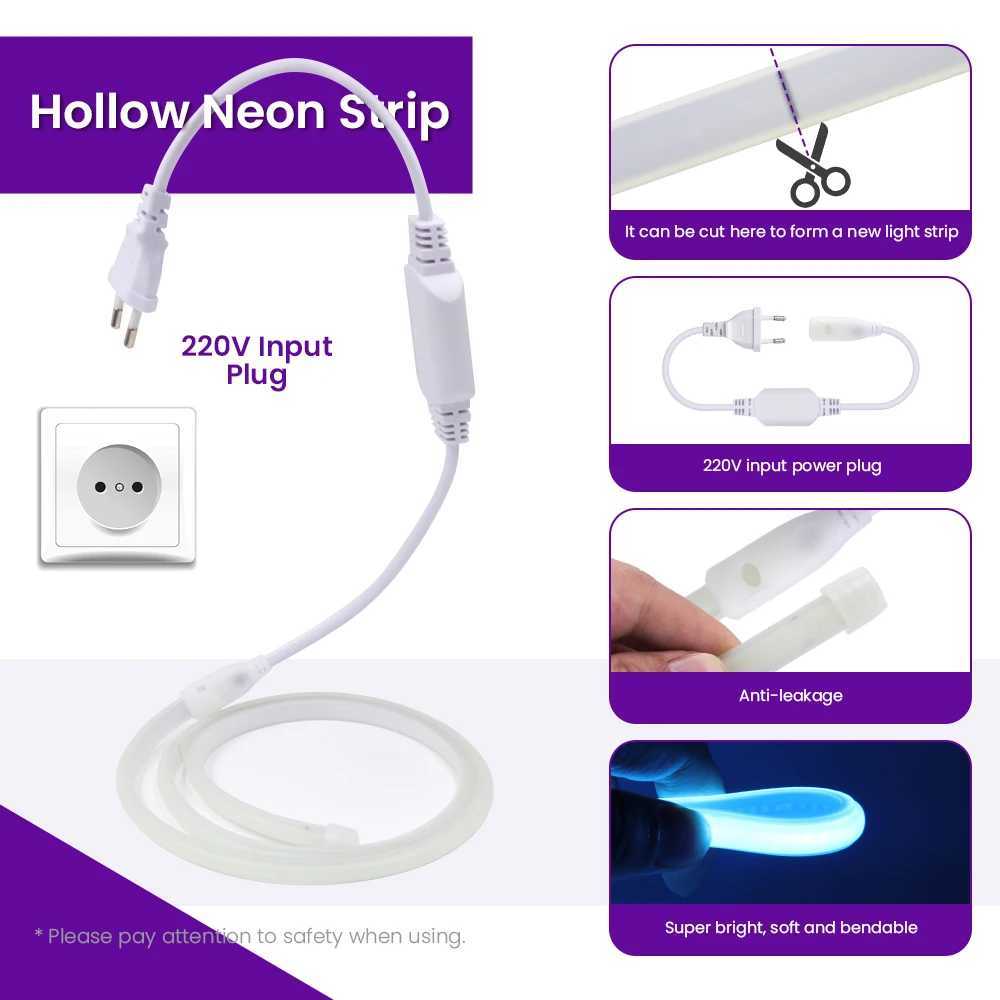 220V COB Neon Light 288LEDs/m Flexible Tape Ribbon Waterproof High Density Linear Light Ice Blue Rope for Decoration W250524