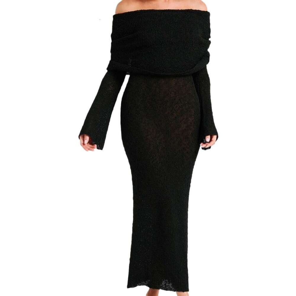 Maxi Dress New Vacation One Neck Beach Cover Shirt Slimming Trumpet Sleeve Dress Long Dress