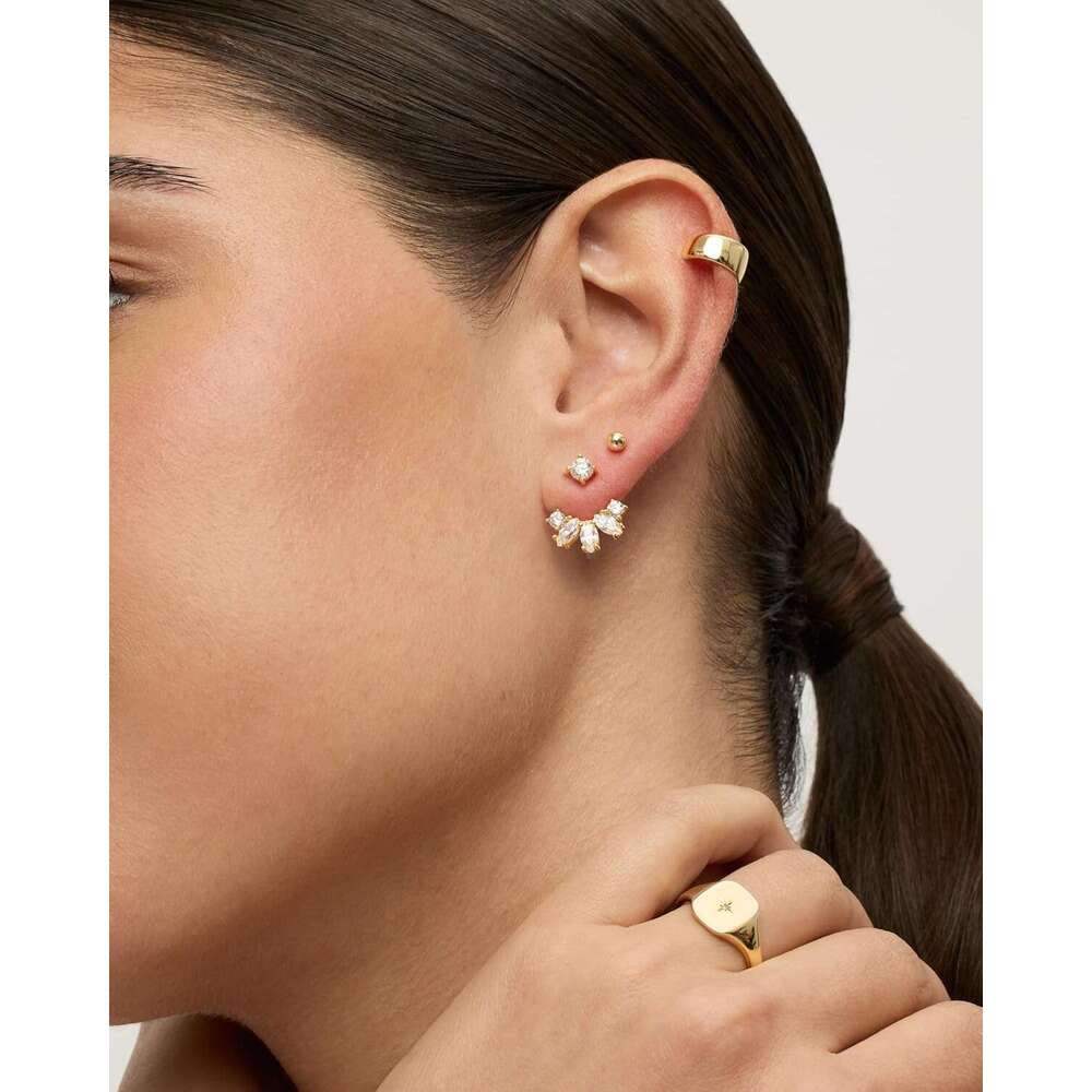 Gold plated sterling sier earrings cubic zirconia ear for women | Front and rear earring jacket