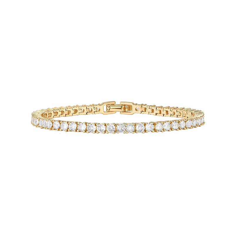 Fashion Jewelry Stainless Steel Plated 18K Gold Square Zirconia Classic Crystal Women's Tennis Bracelet