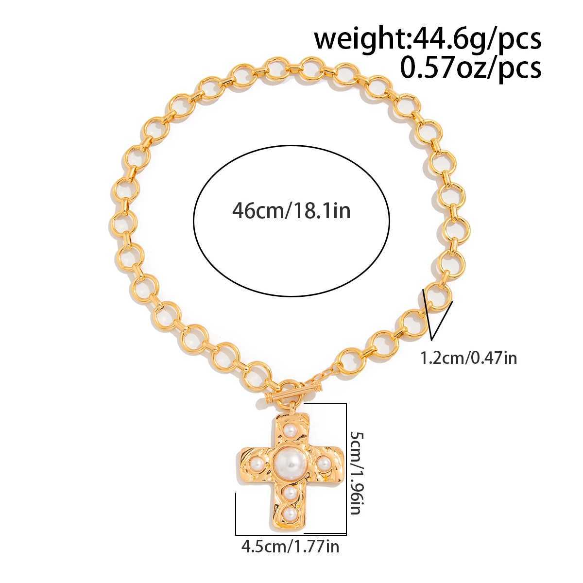 Salircon Creative Design Inlaid Imitation Pearl Cross Pendant Woman Necklace Trending Classic O-Shed Clavicle Chain Jewelry XJ250524