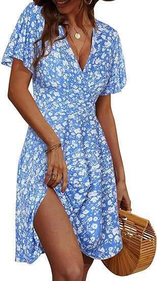 Maxi Dress Women S Strap Skirt Summer Flower Short Sleeve Package V Neck A Line Medium Length Dress Printed Floral Dress