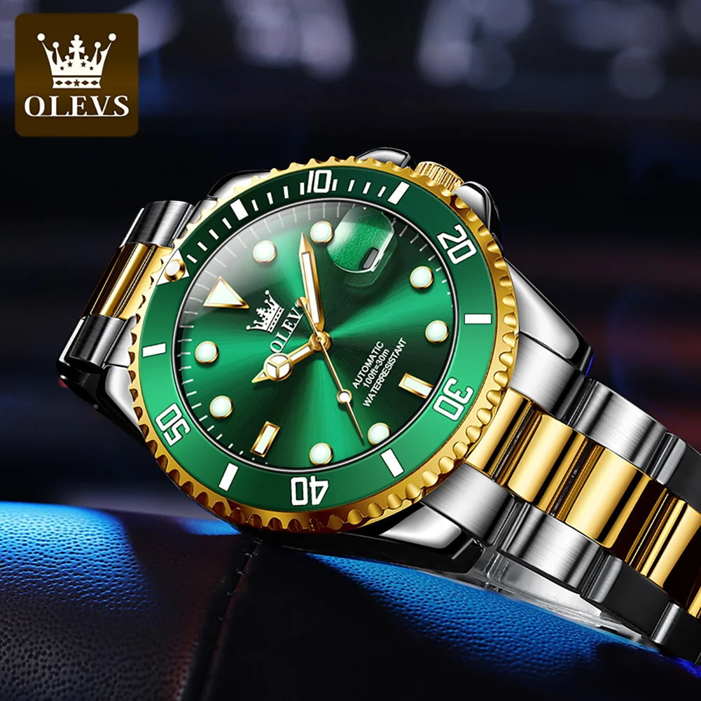 OLEVS 6650 Men Watch Classic Original Automatic Mechanical Watch For Man Zircon Scale Waterproof Luminous Stainless Steel Reloj 250603