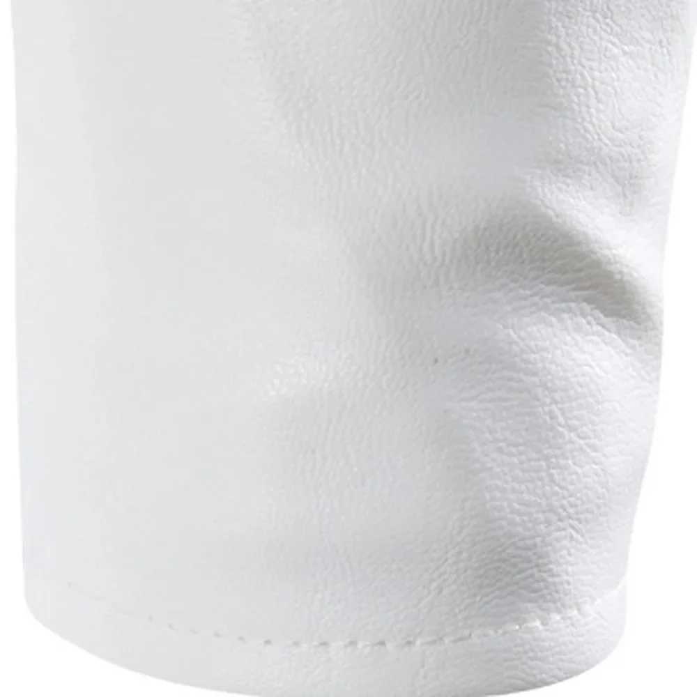 Fashion Pu Leather Jacket Men Buckle Zip Lapel Collar Black White Punk Rock Motorcycle Jacket Coats Spring Autumn Outerwear W250524