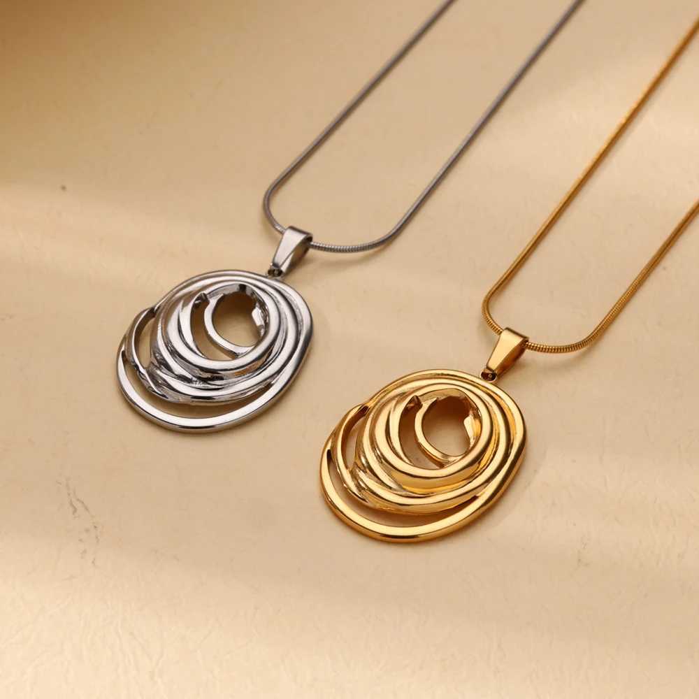 Hollow Geometric Oval Necklaces For Women Stainl Steel Gold Color Oval Pendant Necklace Party Christmas Jewelry Gift Femme XJ250524