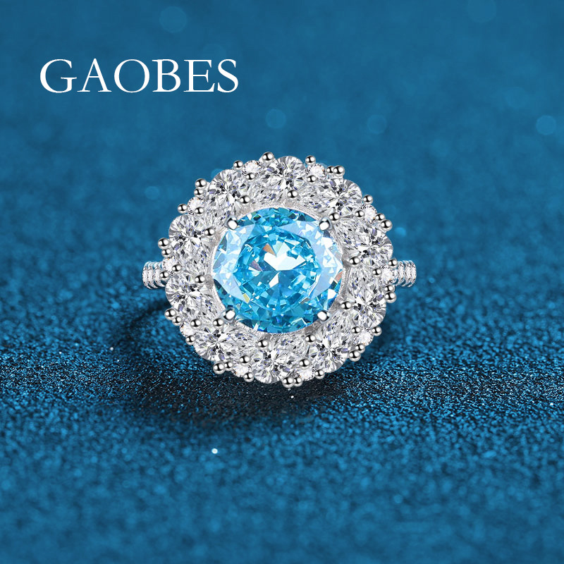 Elegant S925 Sterling Silver Halo Ring with High Carbon Diamonds & Vibrant Gemstones - Pink, Blue, and Yellow Gemstone Options for Women