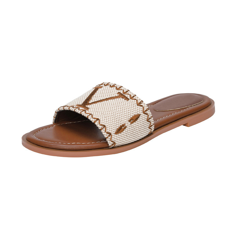 Womens Sandals Slippers Embroidery Designers Slides Sandal Floral Brocade Flip Flops Striped Beach Leather Rubber Flower Slipper Loafers Free shipping