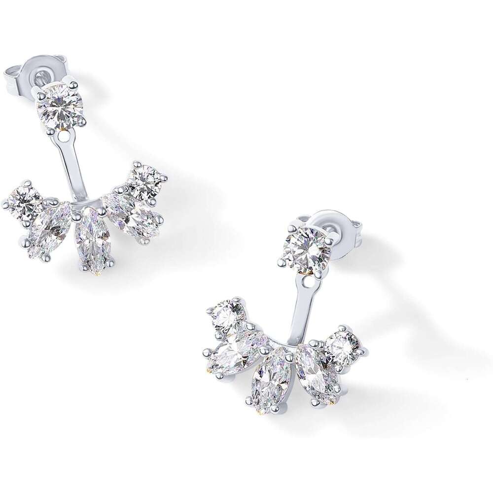 Gold plated sterling sier earrings cubic zirconia ear for women | Front and rear earring jacket