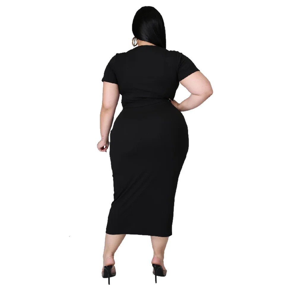 Plus Size Arrival Fashional Womens Top and Skirt Suit Big V Neck Short Sleeve Casual ansd Set For Women 250513Z