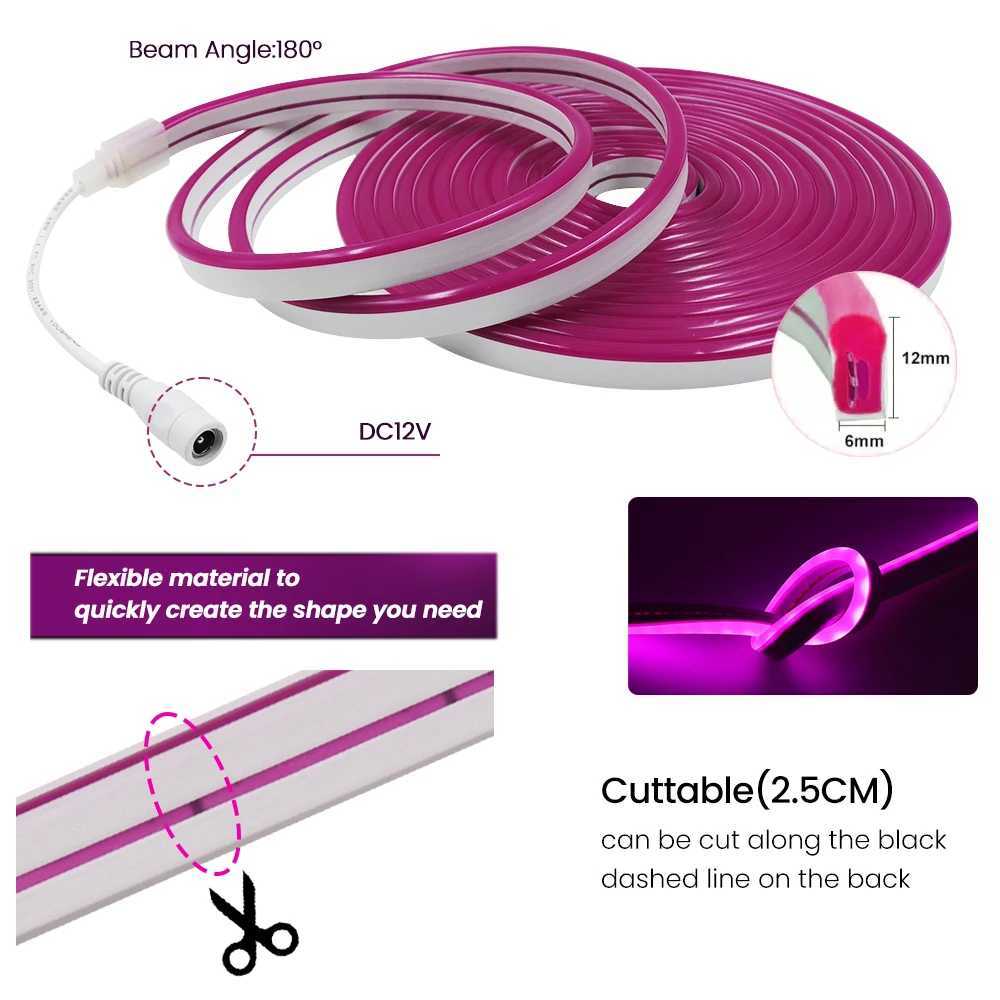 DC 12V Neon Strip 2835 120Leds/M Home Garden Decor White/Blue/Pink/Yellow/Green/Red Flexible Ribbion Rope LED Strip W250524