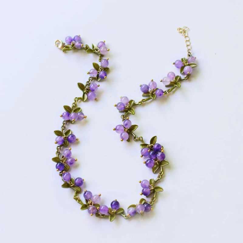 New Spring Plant Bracelets Vintage Stone Beads Berry Blueberry Leaves Bracelet Bangles and Necklace For Women Party Jewelry XJ250524