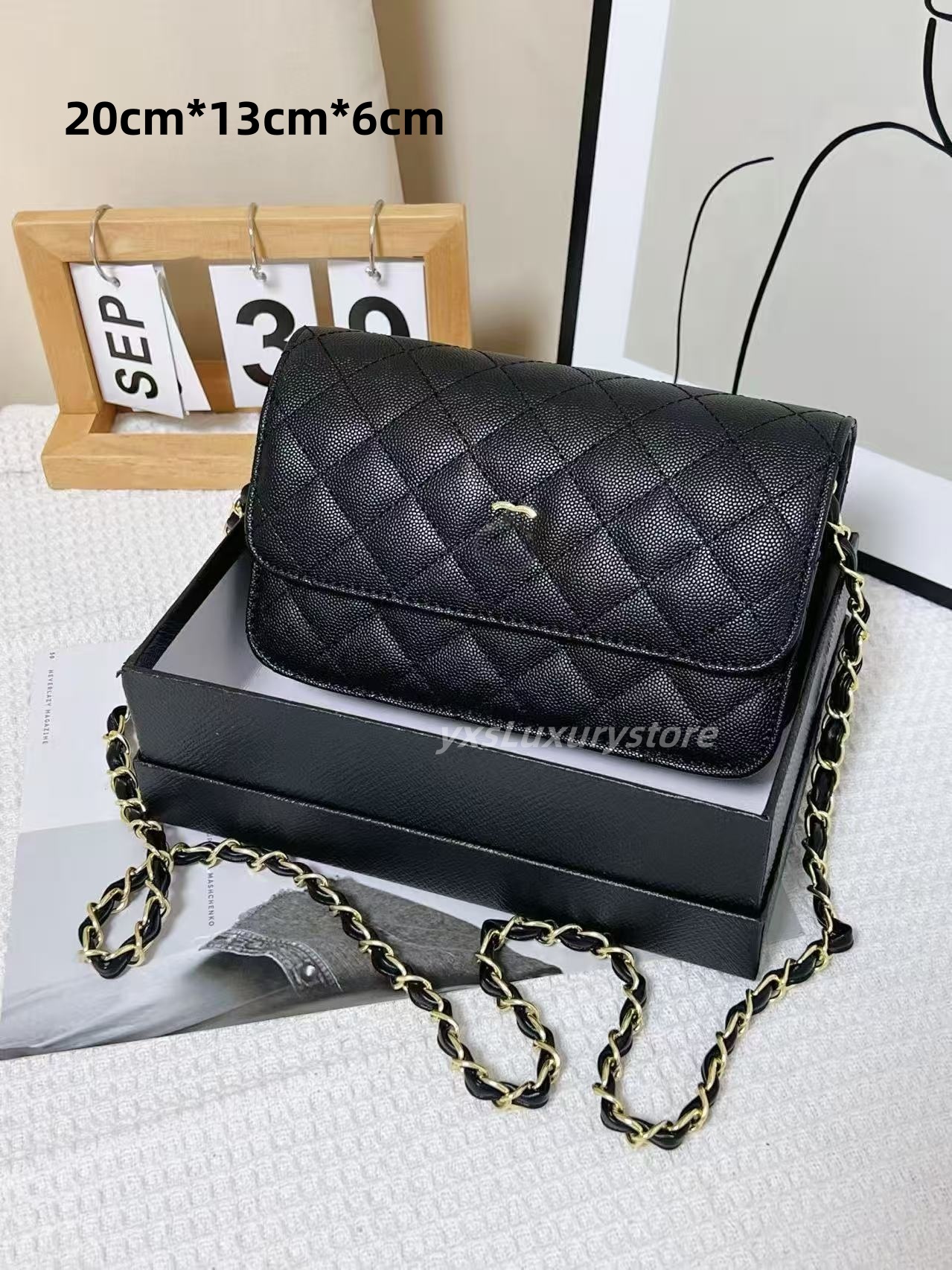 Parisian designer's new caviar luxury diamond-shaped chain women's high-end single-shoulder bag, hand-held CC crossbody bag