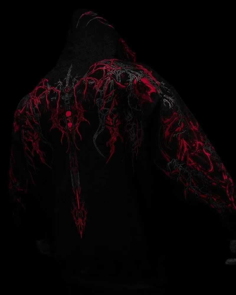 American High Street Casual Trend Clothing Street Hip-hop Fashion Loose Hoodie Men Retro Line Punk Goth Oversized Sweatshirt W250524