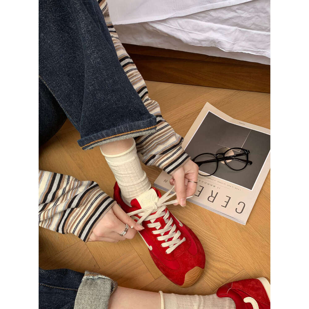 Grape Mom's same genuine leather big toe shoes, women's inner height increasing spring lace up casual Forrest Gump training sports shoes