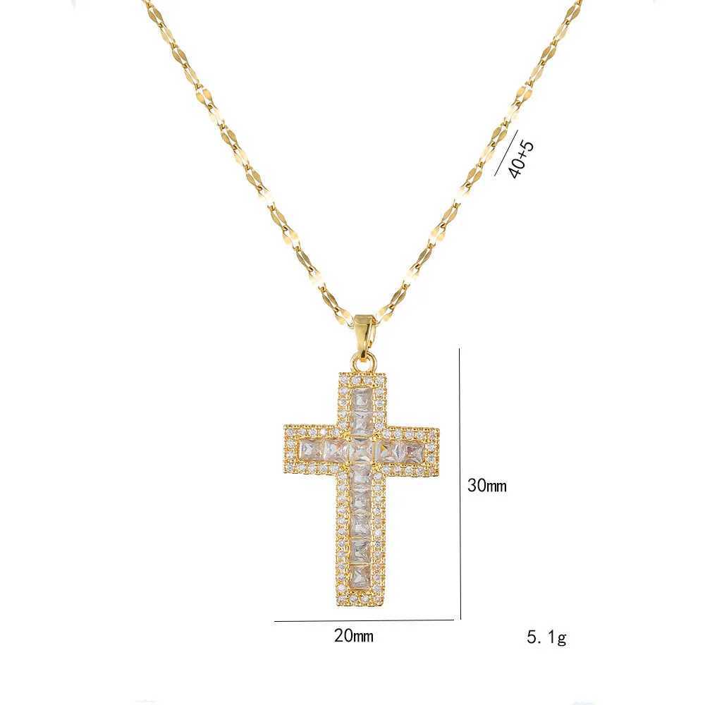 Luxury Purple White Zircon Big Cross Pendant Clavicle Necklaces For Women Stainl Steel Chains Choker Birtay Jewelry Gifts XJ250524