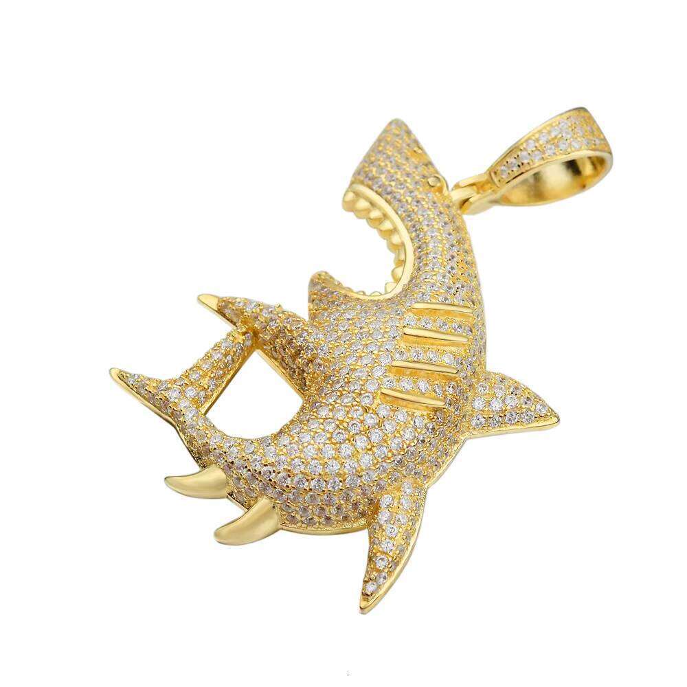 Wholesale Iced Out White Gold Plated Hip Hop Zirconia Setting Shark Fish Pendant