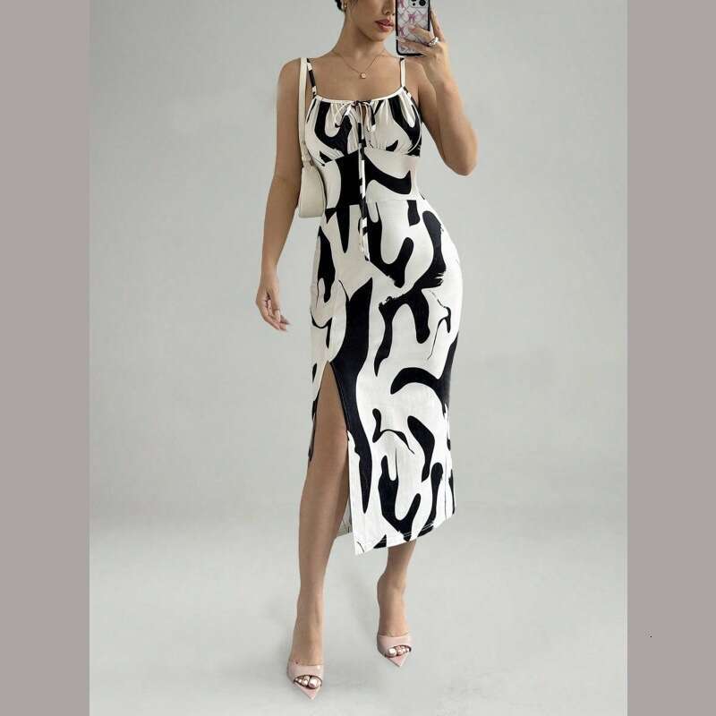Maxi Dress Spring And Summer New Hot Selling American Ins Style Printed Leopard Print Suspender Dress Floral Dress
