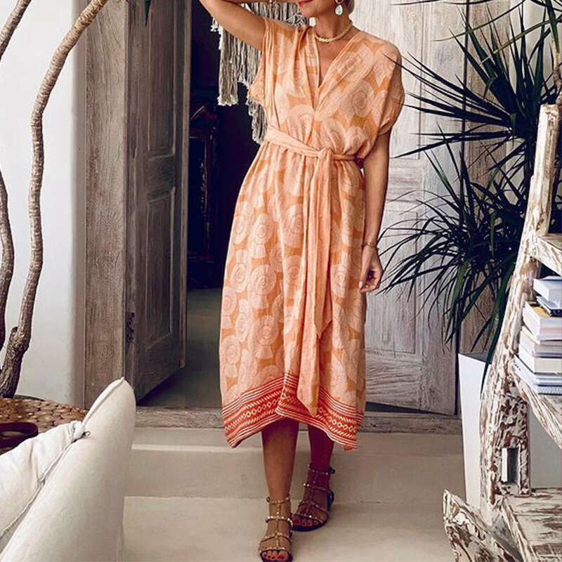 Maxi Dress FD Women S Fashionable Printed V Neck Sleeveless Mid Length Beach Dress Floral Dress