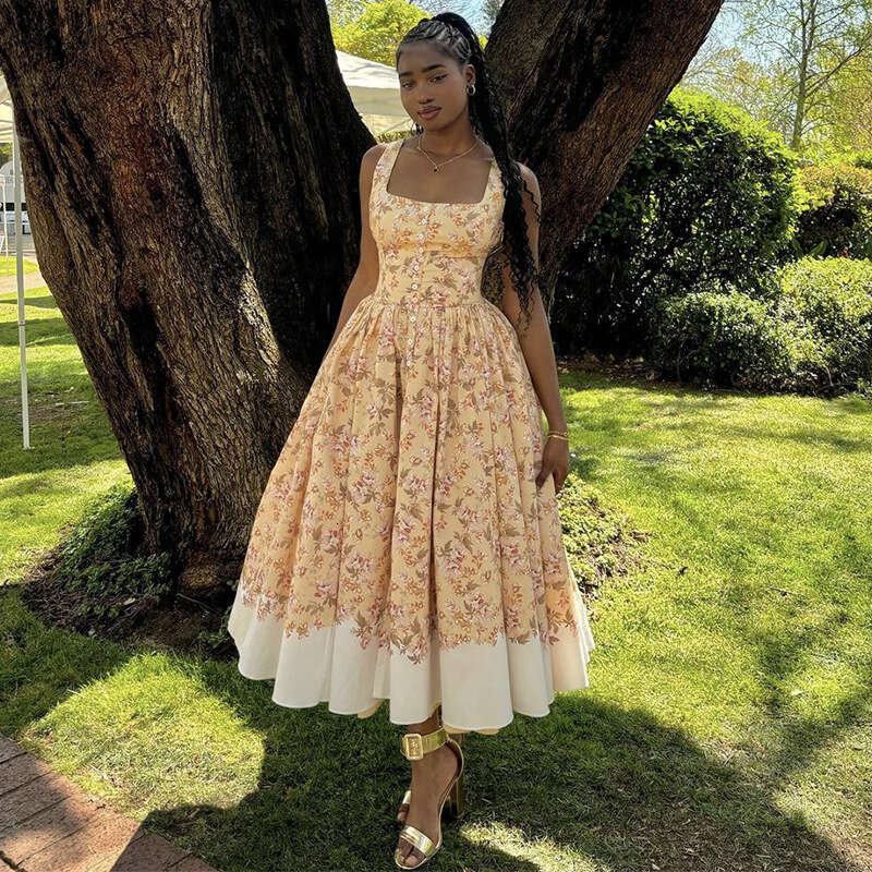 Maxi Dress Women S Autumn New Fresh And Sweet Printed Waist Collection Long Dress Floral Dress