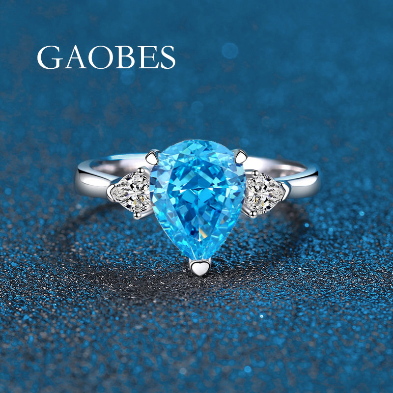 925 Sterling Silver Waterdrop Cut Diamond Ring with Blue, Yellow, Pink, and White Diamonds, Simple and Elegant Luxury Engagement Ring for Women