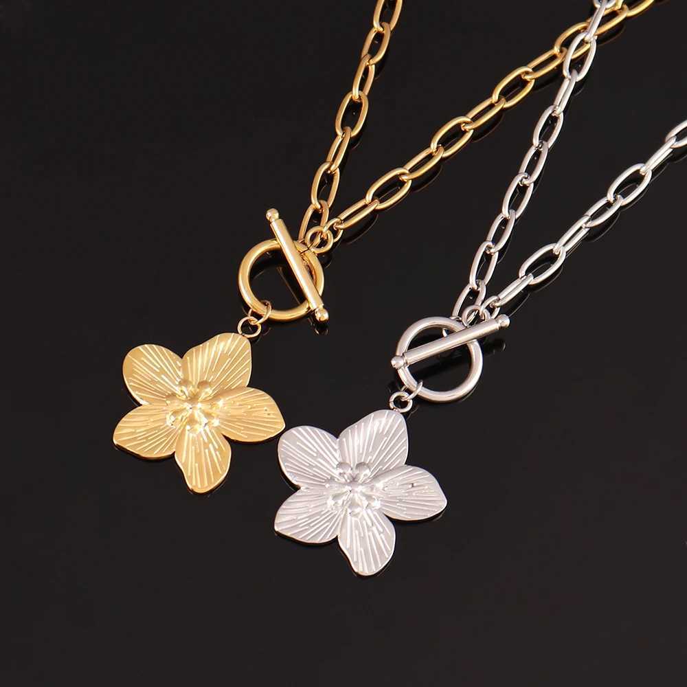 316L Stainless Steel Flower Pendant Necklace for Women Fashion Flower Pendant Chain Necklaces Femme Jewelry XJ250524
