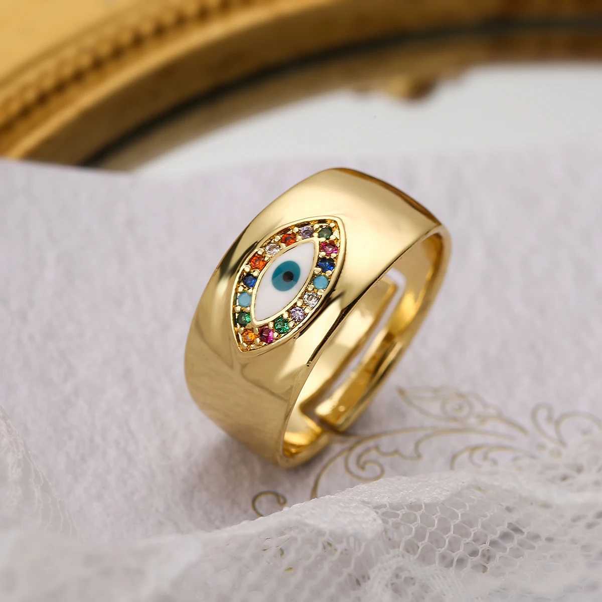 Exquisite Bohemian Adjustable Rings For Women Vintage Turkish Evil Eye Finger Band with CZ Stone Lucky Jewelry W250524