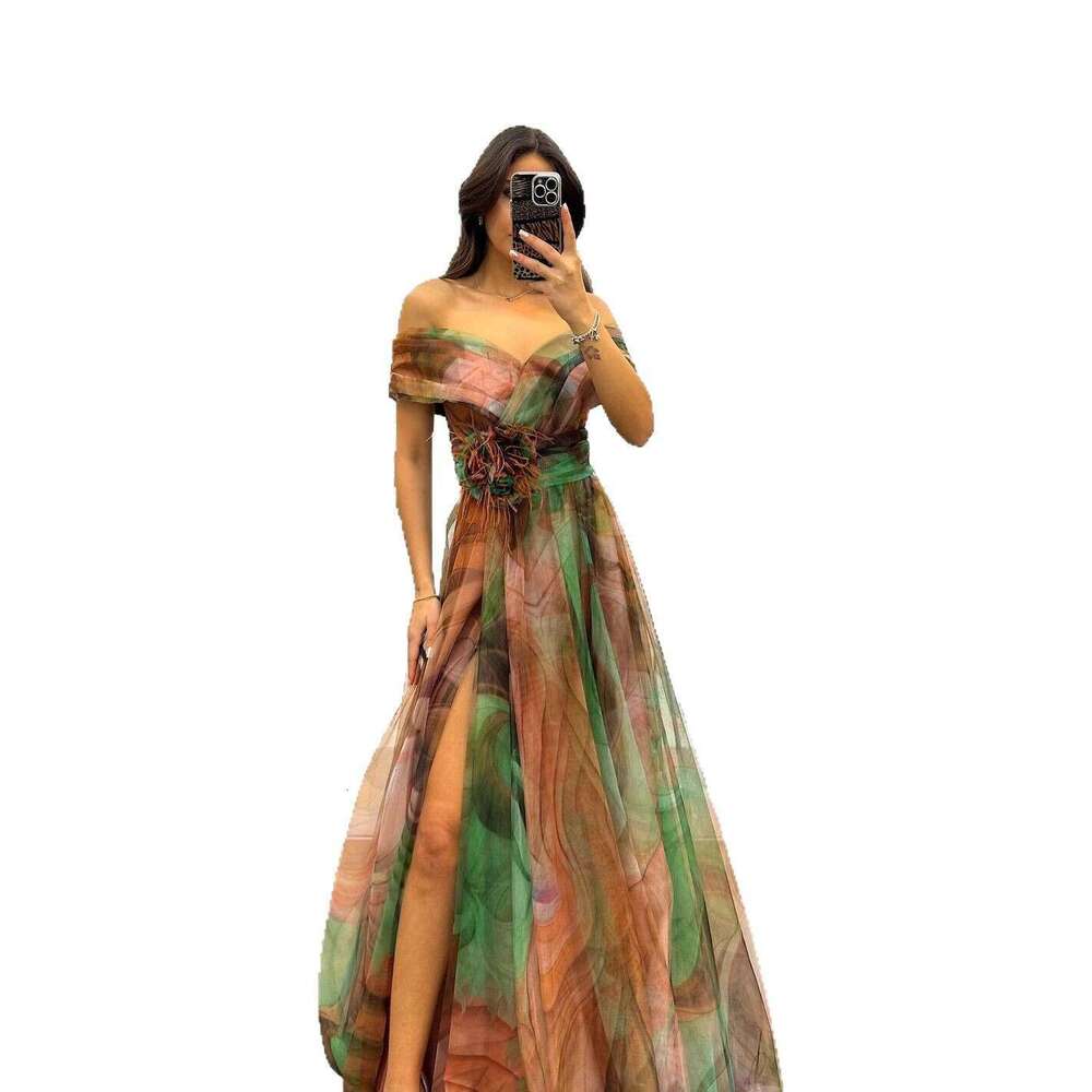 Maxi Dress Spring Summer New Mesh Printed Party INS Casual Fashion Women S Dress Floral Dress