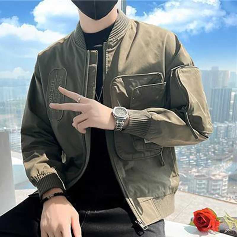 Fashion Loose Spliced Pockets Embroidery Casual Coats Mens Clothing 2023 Autumn New Oversized Korean Tops Asymmetrical Jackets W250524