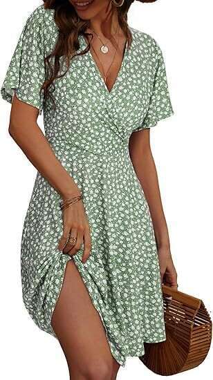 Maxi Dress Women S Strap Skirt Summer Flower Short Sleeve Package V Neck A Line Medium Length Dress Printed Floral Dress
