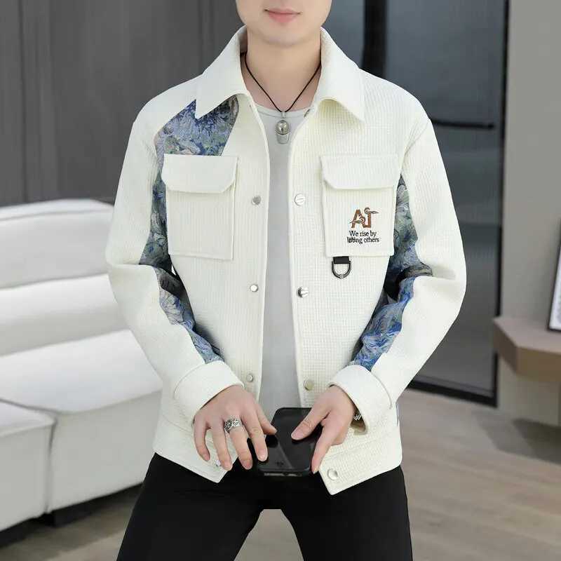 Spring Autumn Fashion Style Harajuku All Match Tops Loose Slim Fit Casual Lapel Outerwear patchwork Printing Long Sleeve Jackets W250524