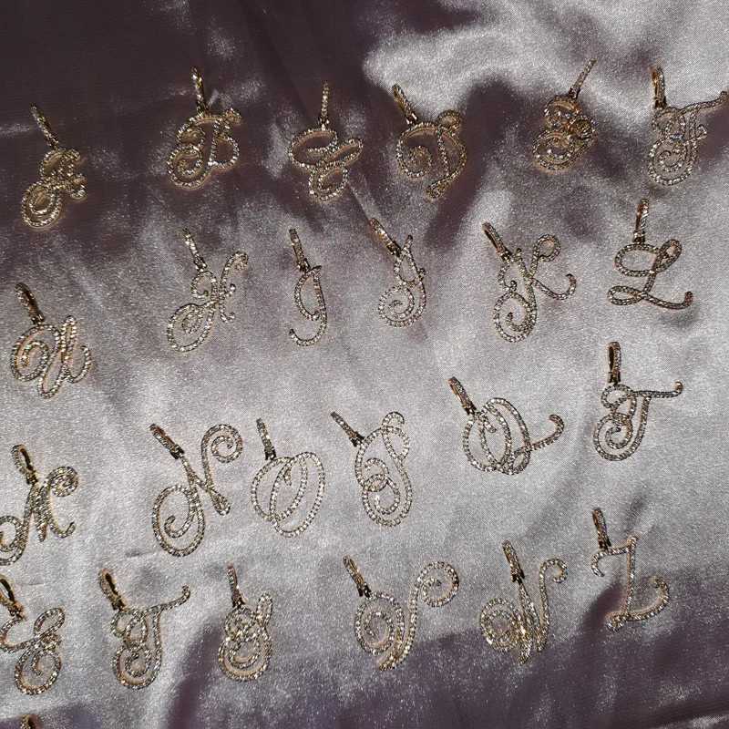 Grandbling Cursive 26 Initial Letter Pendant Necklace High Quality 5A Cubic Zirconia CZ Alphabet Name Jewelry XJ250524